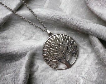 Round tree of life silver stainless steel necklace for women