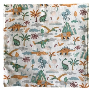 Serviette de table en coton doublée nid d'abeille personnalisable pour enfant école maternelle cantine rentrée scolaire dinosaures