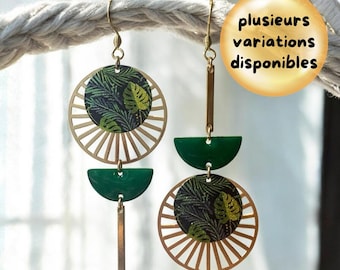 Boucles d'oreilles asymétriques dépareillées acier inoxydable doré - sequins colorés -  pour femme ou jeune fille - création artisanale