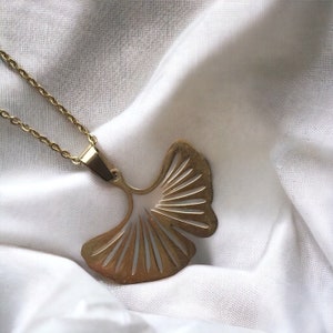 Gold stainless steel ginkgo leaf necklace for women