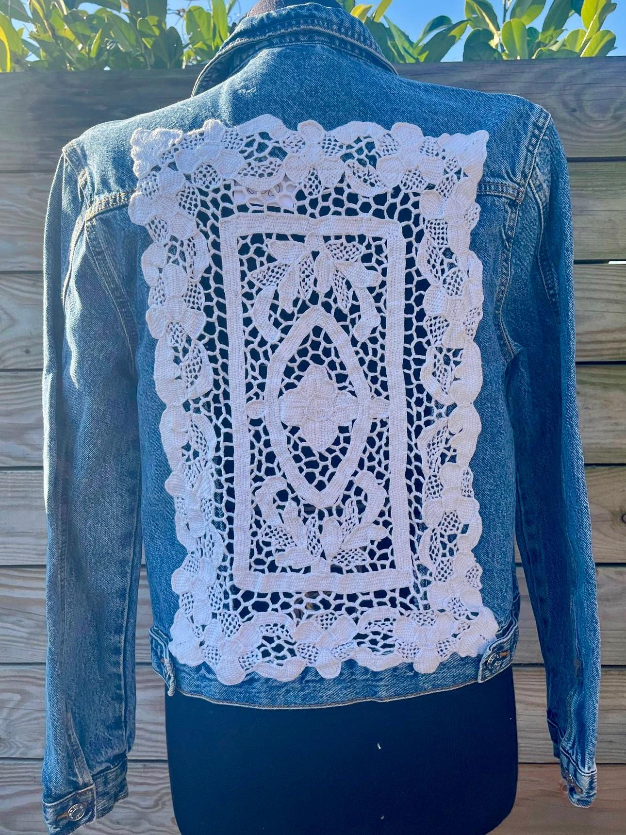 Denim Jean Jacket Adorned With Lace Vintage Doilies - Etsy Israel
