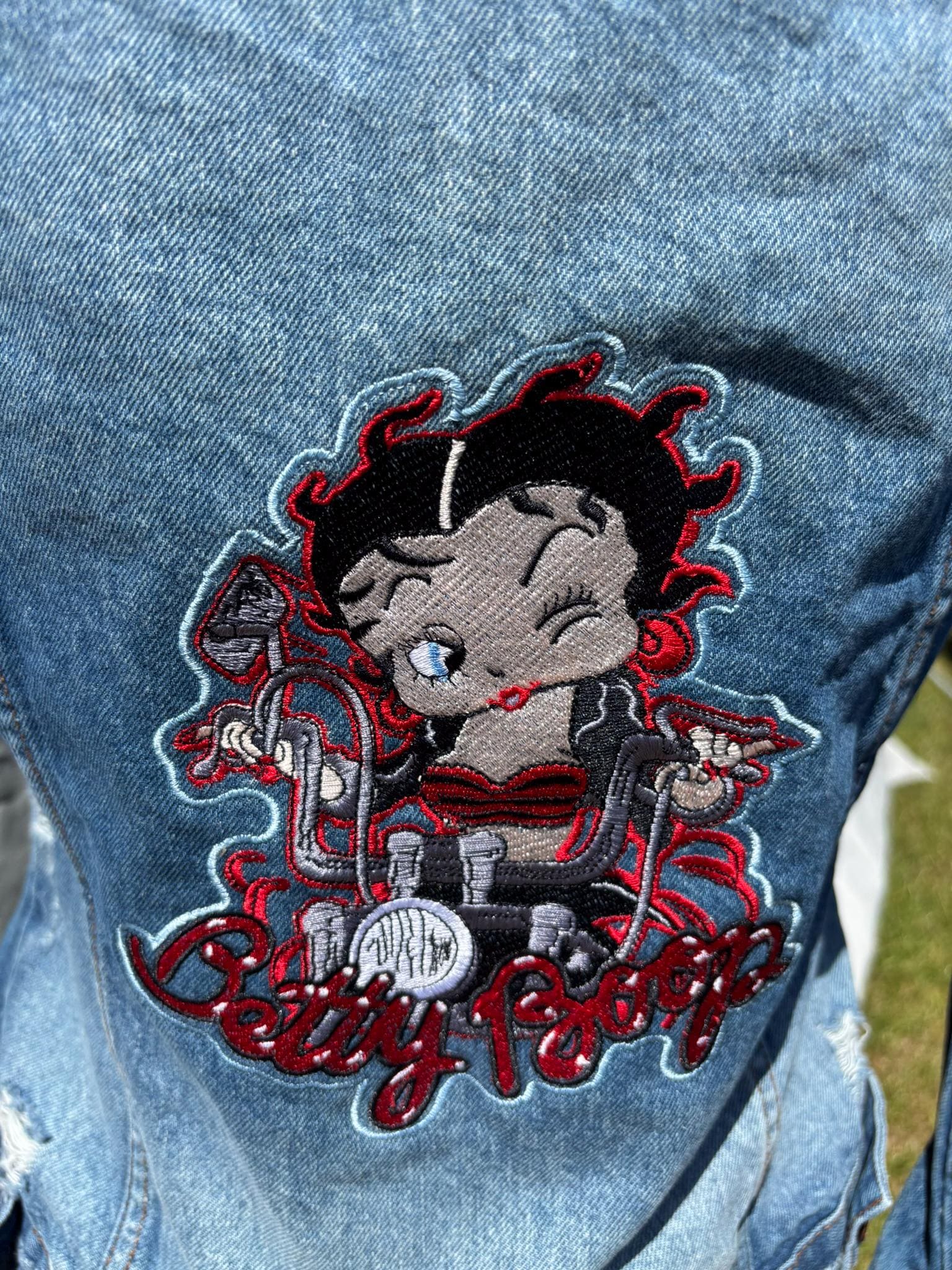 ベティ・ブープ 刺繍 バイカーズ デニム ジーンズ ジャケット - Etsy 日本