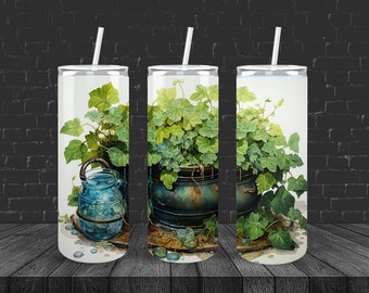 Alcohol Ink Plant Art Tumbler Wrap Design, 20oz Skinny Tumbler png, Sublimation Design for Tumbler, Instant Digital Download, Tumbler Wrap