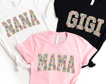 Faux Patchwork Floral Mama Mimi Shirt, Mother's Day Shirt, Botanical Mimi T-Shirt, Aesthetic Floral Mom Life Tee, Cottagecore Mama Shirt