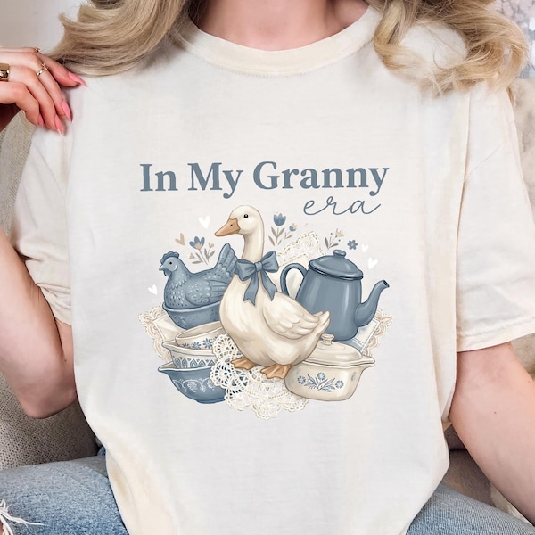 In My Granny Era Shirt, Vintage 80s Goose Tee, Funny Blue Ribbon Goose Shirt, Retro Kitchen Shelf Art Sweater, Grandma Core, Comfort Colors
