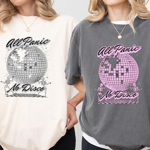 All Panic No Disco Comfort Colors Shirt, Disco Occasionally Top, Disco Ball Party T-Shirt, Group Y2K 90s Tee, Retro Skeleton Dance Top