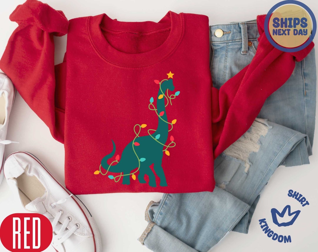 Christmas Dinosaur Sweatshirt, Cute Dinosaur Sweaters, Dinosaur Holiday