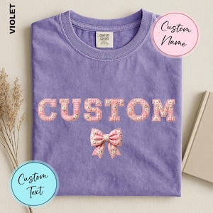 Faux Patchwork Pink Floral Custom Text Shirt, Personalized Name Top, Chinoiserie Comfort Colors Mama Sweater, Kids Birthday Family Tee