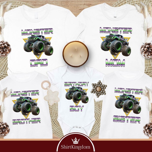 Monster Truck Birthday Family Shirt, Siblings Bodysuit Toddler, Birthday Boy Shirt, Family Birthday Party Shirt, Monster Truck Mom Dad Shirt