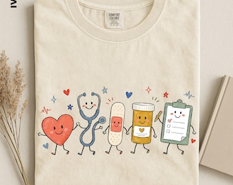 Nurse Doodle Shirt, Cute Hospital Healthcare Worker Tee, Retro Clinical Medical Nursing Sweater, Whimsical Caregiver Comfort Colors Top