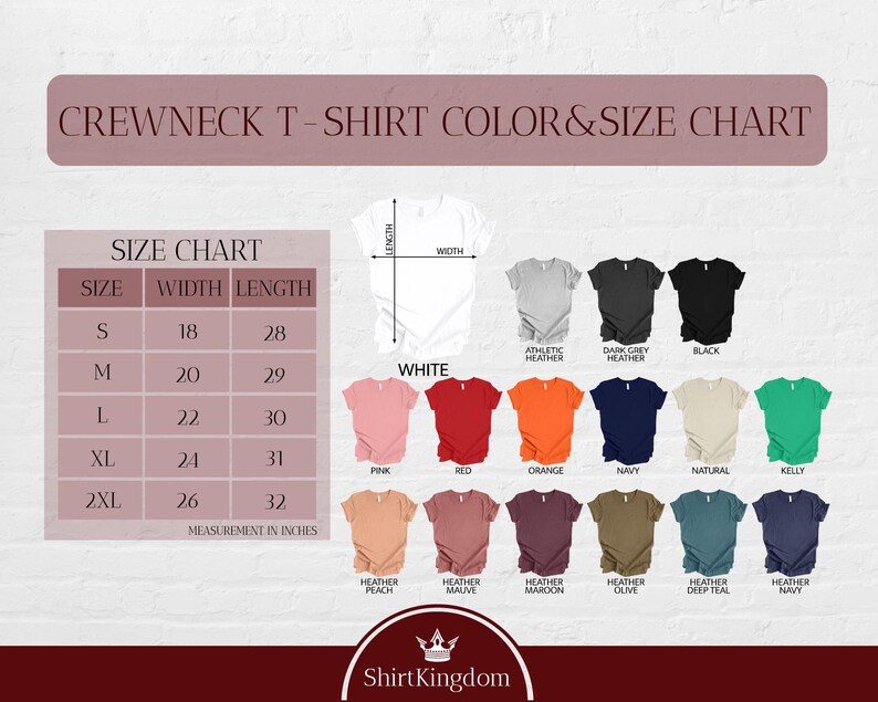 the crew neck t - shirt colors chart