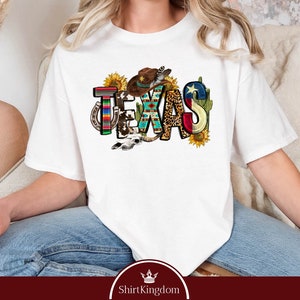 a woman sitting on a couch wearing a white t - shirt with the word texas