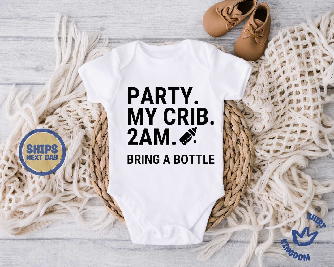 Party At My Crib Bodysuit, Funny Baby Clothes, Cute Bodysuit, Baby Boy Clothes, Baby Girl 