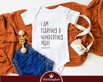 Christian Baby Bodysuit, I Am Fearfully and Wonderfully Made Jesus Bodysuit,  Baby Shower Birthday Baby Bodysuit, For gift