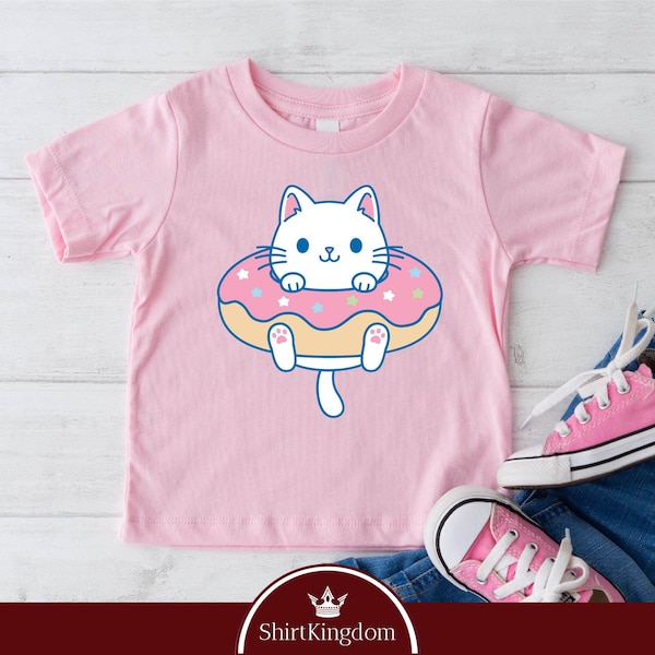 Pink Donut Cat Kids Toddler Shirt, Cat Kids TShirt, Funny Kids Shirt, Cute Toddler Kids, Funny BDay Gift, Bridal Party Shirts, Youth Tee