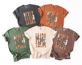 Comfort Colors Personalized Halloween Mom Mimi Mini Gigi Sweater, Spooky Season Mom Life Halloween Shirt, Personalized Mom Halloween Shirt