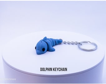 Majestic Dolphin Keychain - Flexible 3D Printed Articulating Design - Grey Blue - Unique Fidget Toy