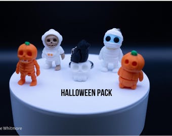 Halloween 5-Keychain Pack - Flexible 3D Printed Articulating Design - Orange and Green - Halloween Fidget Toy