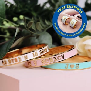 Personalized Enamel Bangle Bracelet: Stainless Steel Initial Bracelet