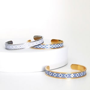 Personalized Bangle BLUE Tile Bracelet Stainless Steel, Portuguese, Azulejo, Tiles, sicilian, portugal, italy