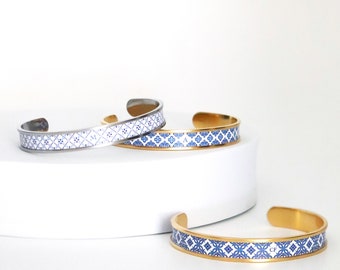 Personalized Bangle BLUE Tile Bracelet Stainless Steel, Portuguese, Azulejo, Tiles, sicilian, portugal, italy