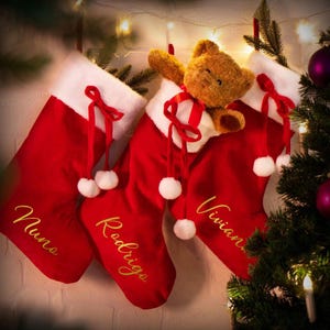 Personalisierter Weihnachtsstrumpf, Weihnachten, personalisierte Geschenke, Familiengeschenke, rotes Plüsch-Weihnachten, Strümpfe, benutzerdefinierter Name Weihnachtsstrumpf