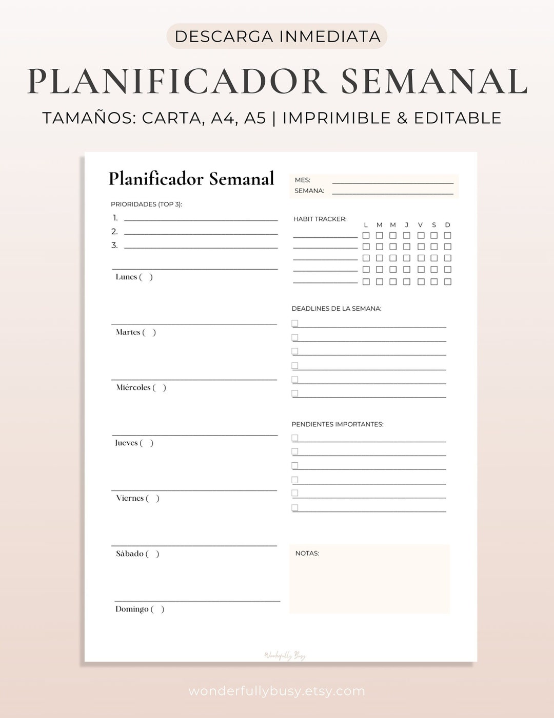 Printable and Fillable Digital Weekly Planner | Easy to Use Minimalist ...