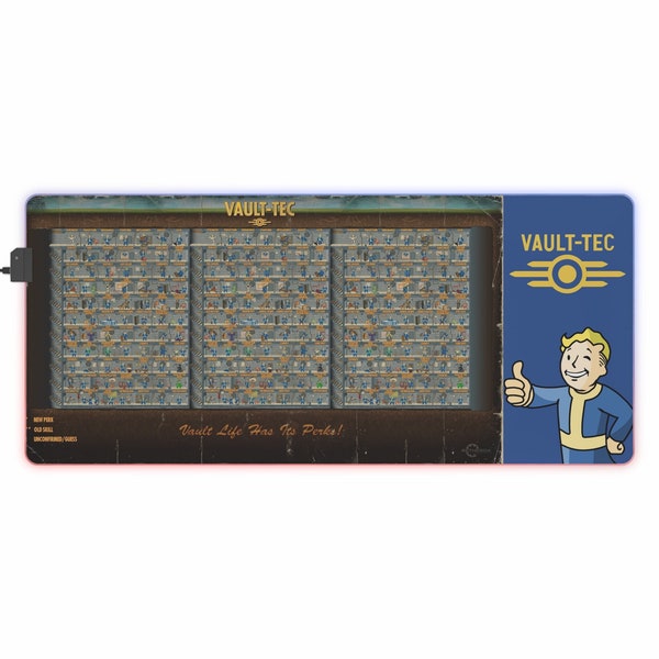 The Fallout Perk Chart Gaming Mouse Pad with RGB Led Lighting in 4 Sizes