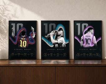 Lionel Messi Poster Bundle | Set of 3 Football Prints | Barcelona Argentina World Cup Inter Miami Wall Art | Soccer Digital Download
