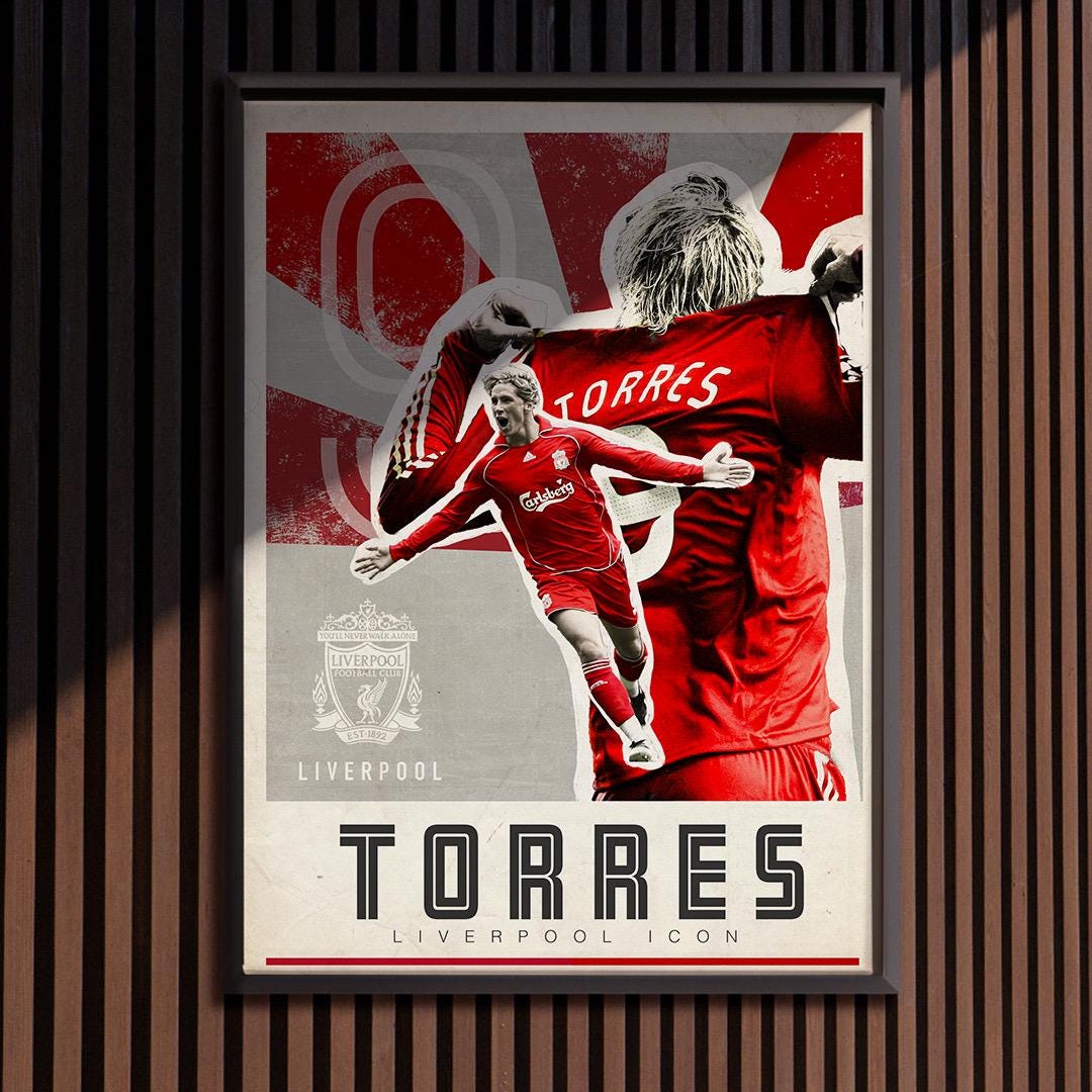 Affiche Rétro Fernando Torres - Liverpool FC - Poster Déco Murale - Sans Cadre