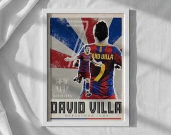 David Villa Retro Poster | FC Barcelona Print, LaLiga Art