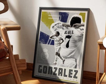 Raul Gonzalez Retro Poster – Real Madrid Soccer Wall Art