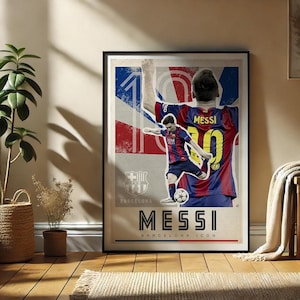 Lionel Messi FC Barcelona Retro football poster prints | Argentina GOAT | Digital download wall art | suitable for A3 & A4