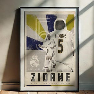 Zinedine Zidane Real Madrid Retro football poster prints | La Liga Spanish Icon | France | Digital download wall art | suitable for A3 & A4