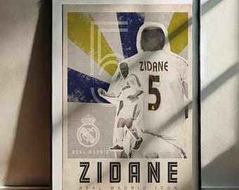Zinedine Zidane Real Madrid Retro football poster prints | La Liga Spanish Icon | France | Digital download wall art | suitable for A3 & A4