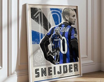 Wesley Sneijder Poster - Football Poster,Inter Milan San Siro soccer wall art, Serie A Nerazzurri poster, Italy football wallpaper