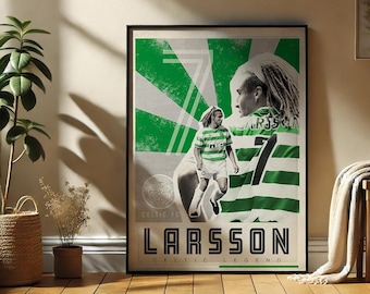 Henrik Larsson Celtic FC Vintage/Retro football poster prints | SPL 90's Sweden Icon | Digital download wall art | suitable for A3 & A4