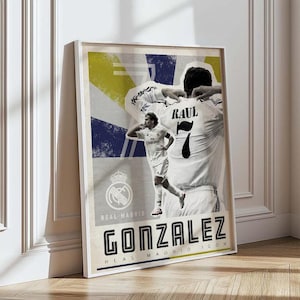 Raul Gonzalez Real Madrid Retro football poster prints | La Liga Spanish Icon | Digital download wall art | suitable for A3 & A4