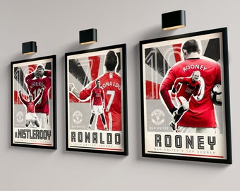 Ruud, Ronaldo and Rooney Man United Retro poster - football poster 2024