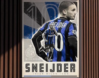 Wesley Sneijder Inter Milan Retro football poster prints | Series 2000s Dutch Icon | Digital download wall art | suitable for A3 & A4