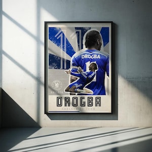 Didier Drogba Chelsea FC Retro football poster prints | 2000’s Premier League Icon | Digital download wall art | suitable for A3 & A4
