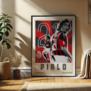 Andrea Pirlo AC Milan Vintage/Retro football poster prints | Series A 90&#39;s Italian Icon | Digital download wall art | suitable for A3 & A4
