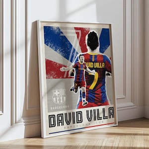 David Villa FC Barcelona Retro football poster prints | Spanish Icon | Nou Camp Spain  | Digital download wall art | suitable for A3 & A4