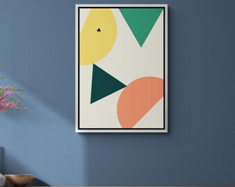 Póster abstracto de diseño moderno con arte geométrico para pared para sala de estar, arte minimalista colorido en naranja, verde, amarillo y beige