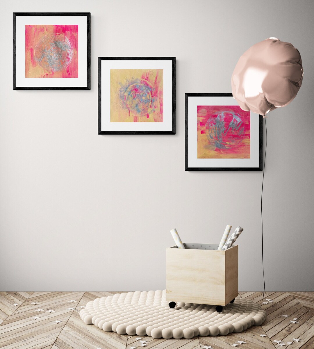 Feminine Office Hot Pink Orange Moons Decoration Handmade Kids Etsy