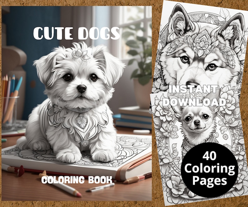 40 Coloring Pages Cute Dogs Coloring Book Coloring Templates Etsy