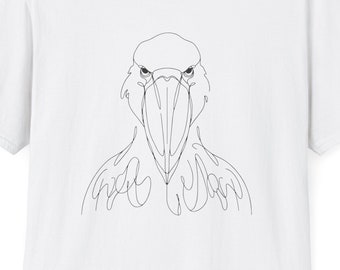 Camiseta de cigüeña picozapato: diseño minimalista de pájaro con arte lineal