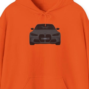 BMW G80 M3 3 Series Hooded Heavyweight Sweatshirt, Front View, Euro Car Enthusiast Gift, 328i German Engineering, m3, bmw sedan, bmw Lover
