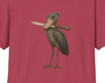 Shoebill Stork Knife Graphic Tee - Gothic Bird Protect Shirt