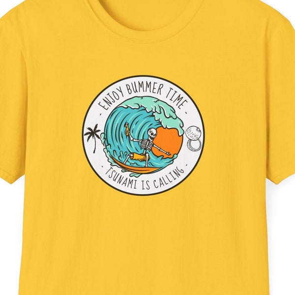 Enjoy Bummer Time - Tsunami Surfing Skeleton T-Shirt, Surf Lover, Water Lover, Ocean, Surfer Gift, Tsunami Lover, Skeleton Lover, Beer Lover